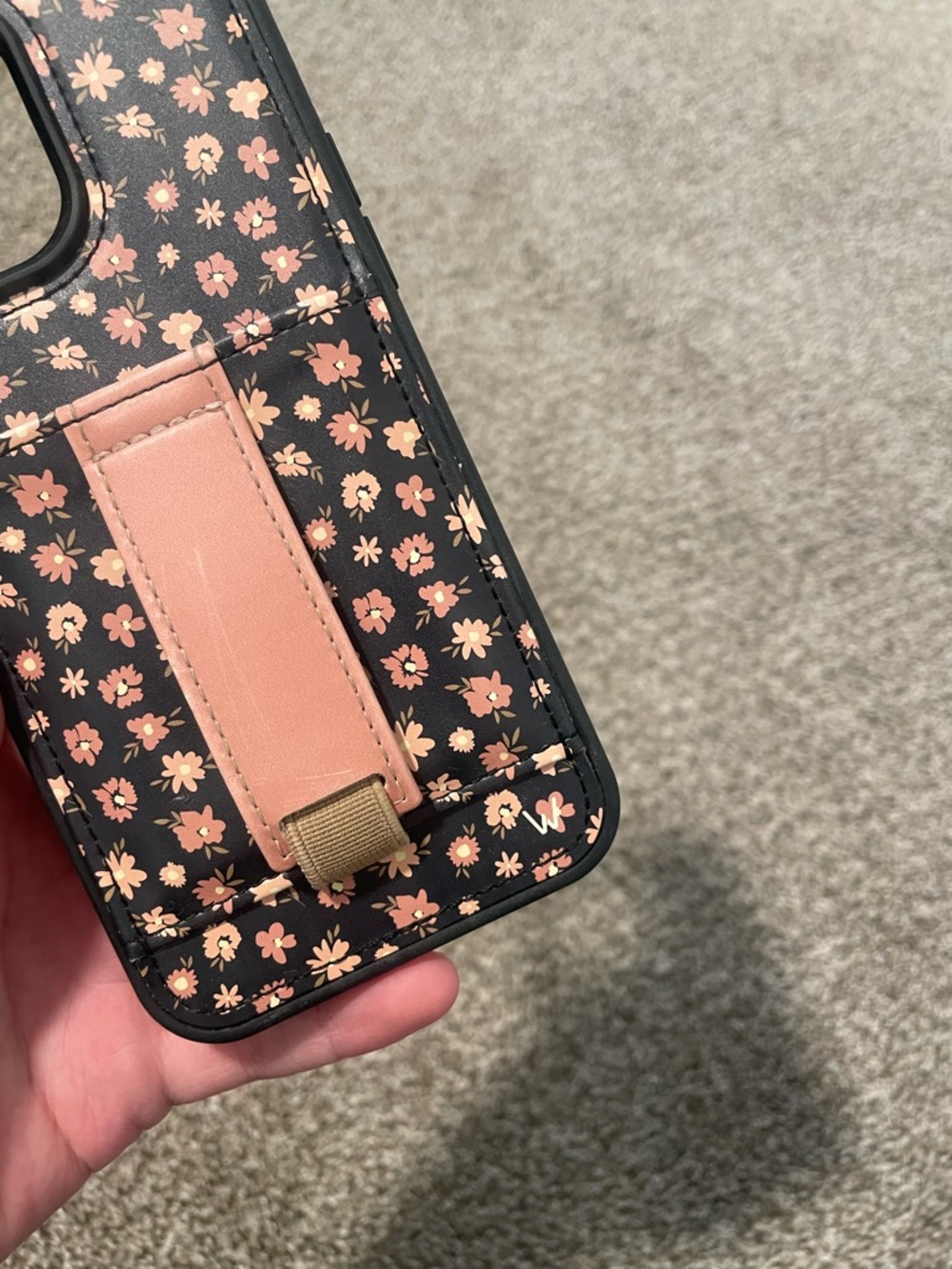 iPhone 13 Pro Max Walli Floral Black & Pink Wallet Phone Case with Pink Strap - Picture 5 of 5